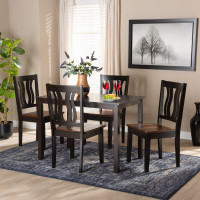 Baxton Studio Zamira-Dark Brown/Walnut-5PC Dining Set Zamira Modern and Contemporary Transitional Two-Tone Dark Brown and Walnut Brown Finished Wood 5-Piece Dining Set